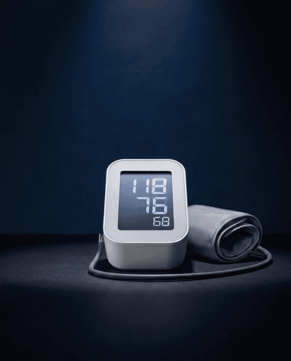 Standalone cellular blood pressure monitor reading 118 over 76