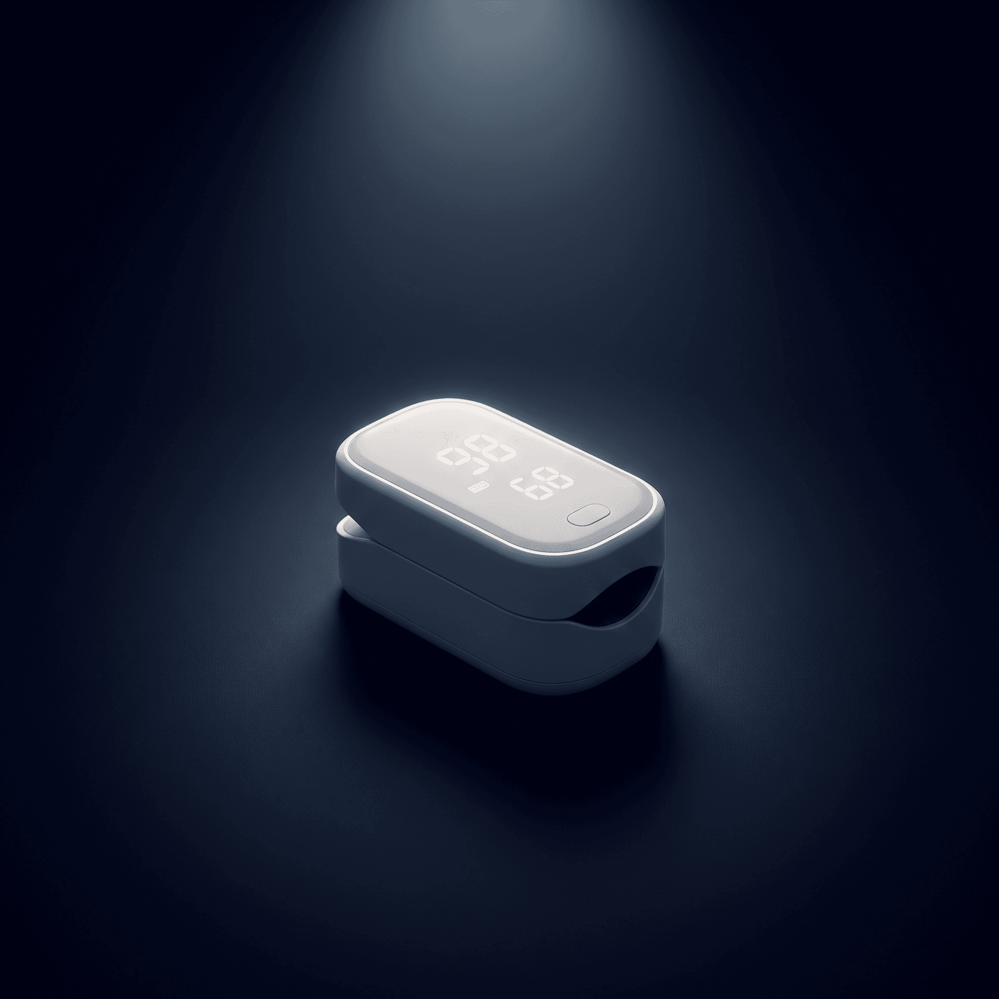 Fingertip pulse oximeter reading 98 percent SpO2 and pulse 68