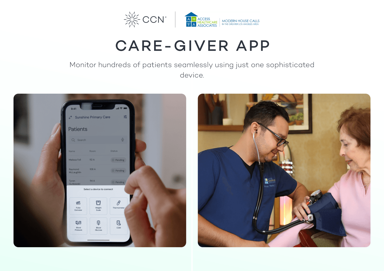 CCN Health notification system screenshots showing real-time alerts