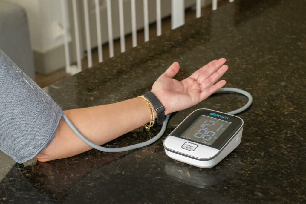 Tenovi blood pressure monitor in use